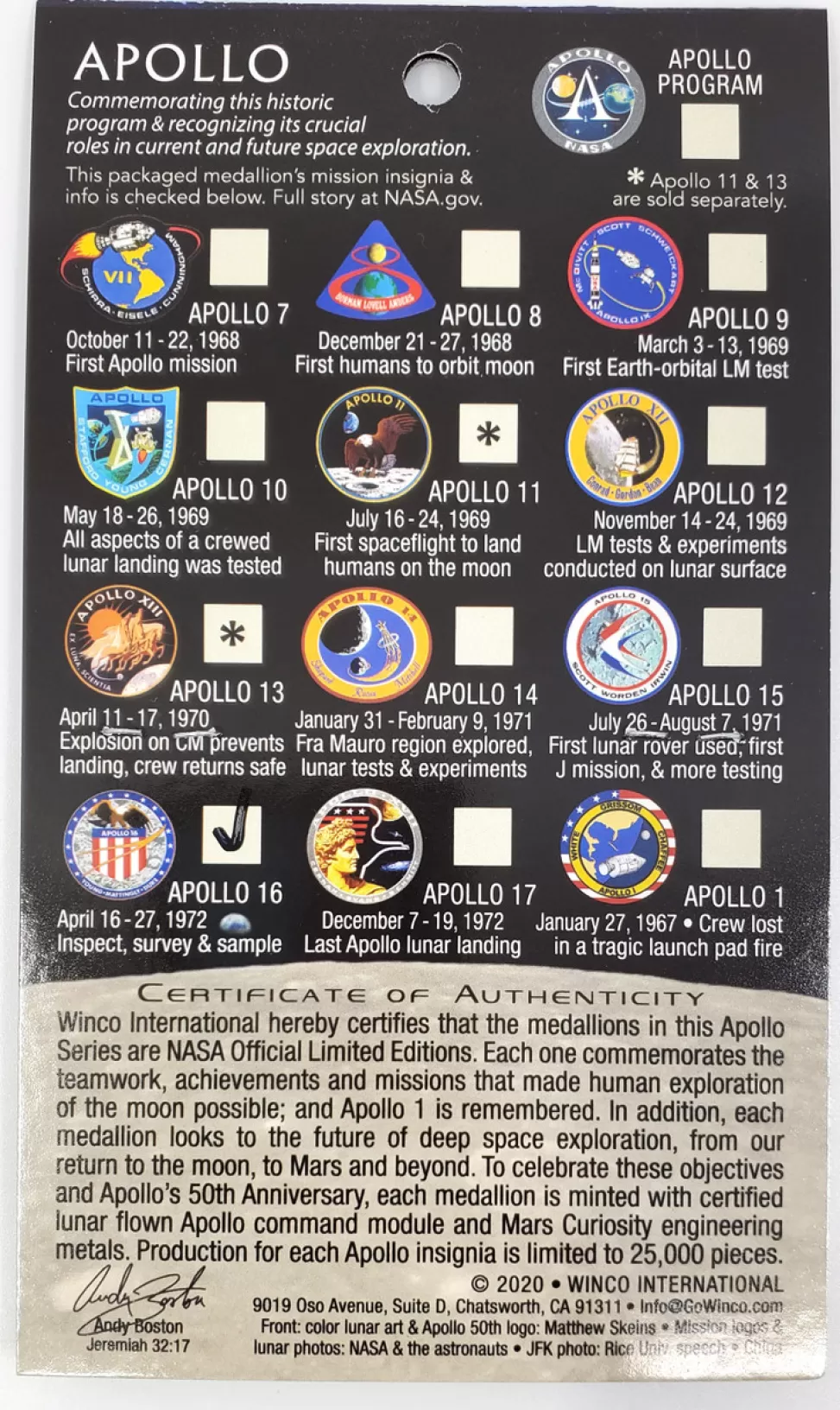 Best Sale NASA Gear Apollo 16 Carded Medallion