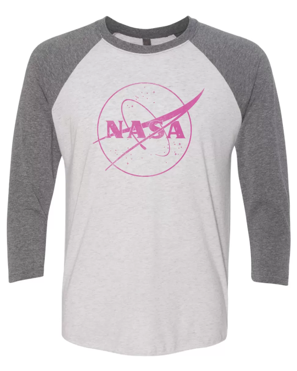 Clearance NASA Gear NASA Meatball Logo - Pink Outline - Adult Baseball T-Shirt