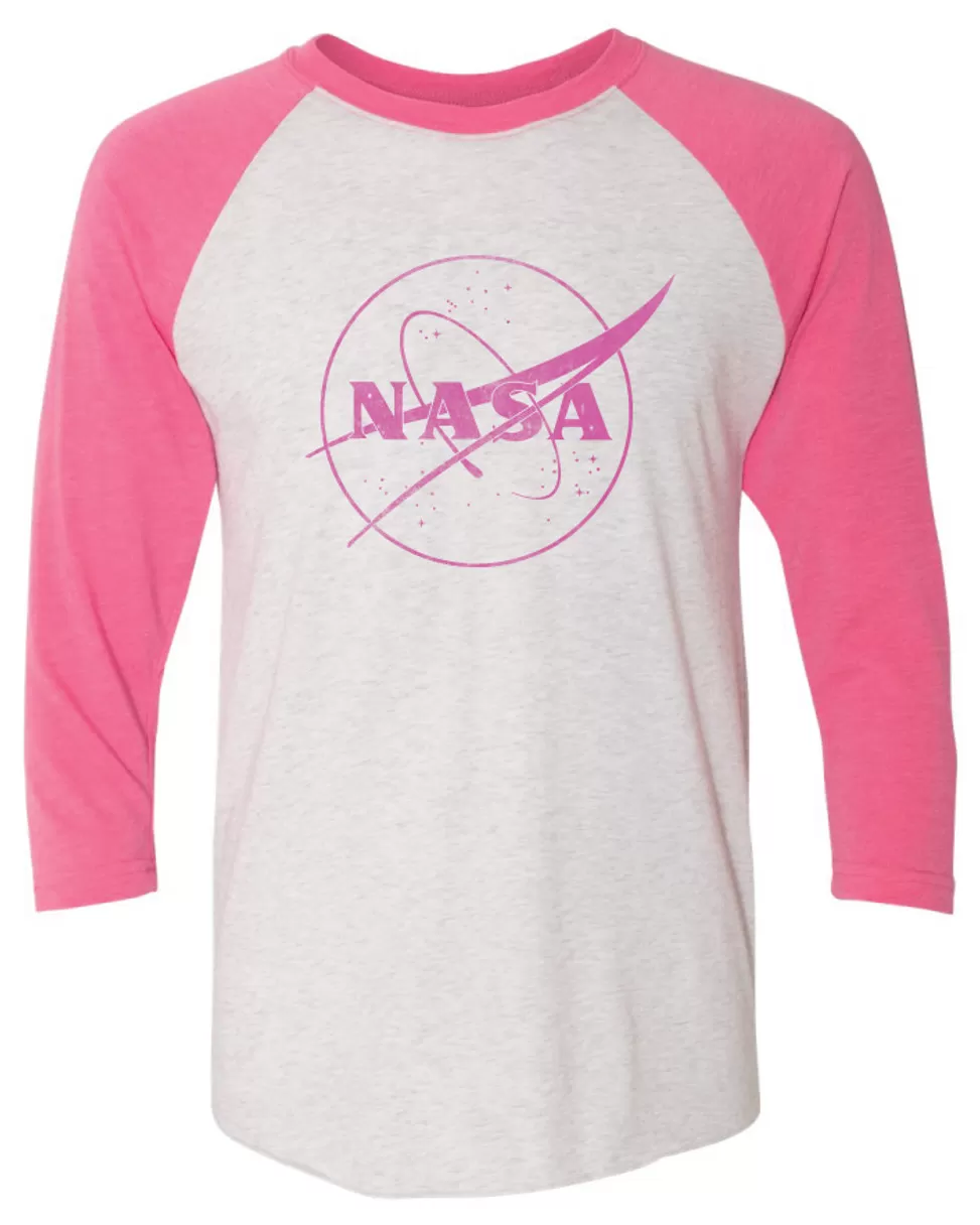 Clearance NASA Gear NASA Meatball Logo - Pink Outline - Adult Baseball T-Shirt