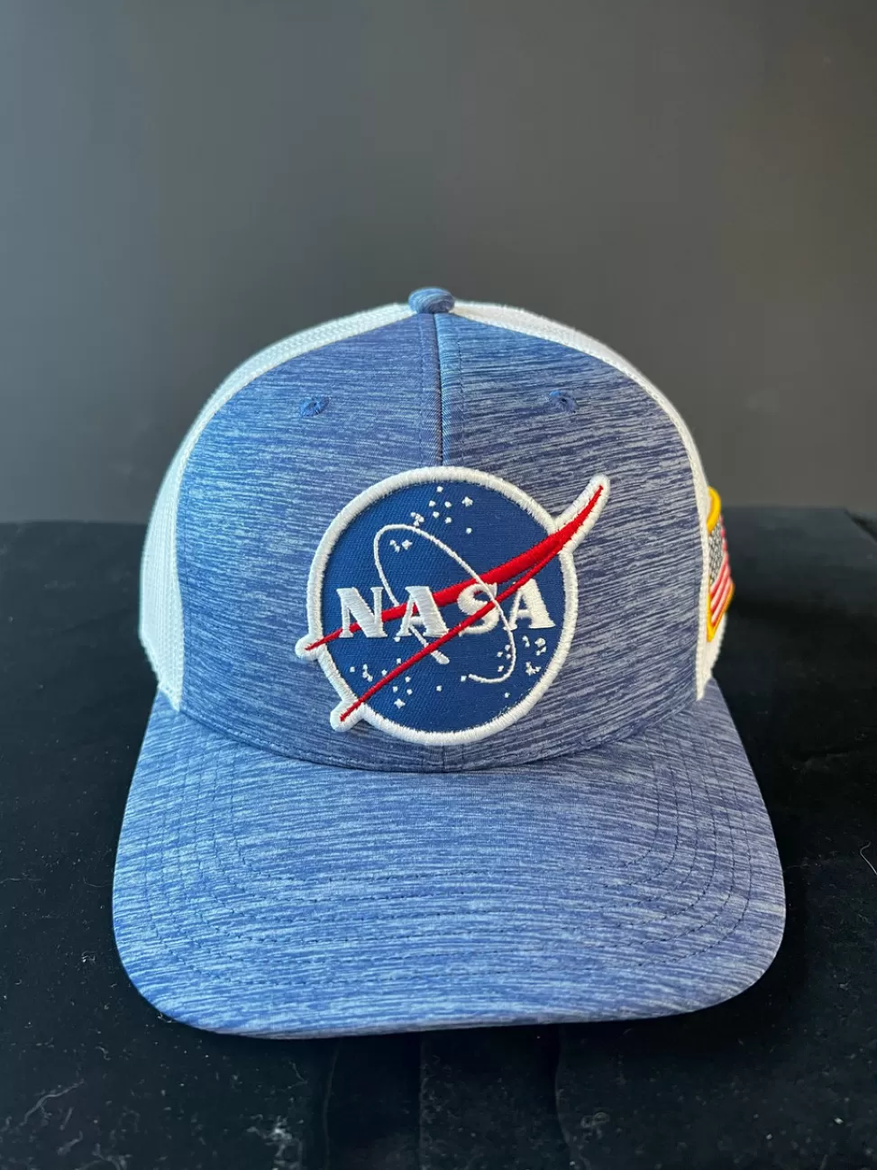 New NASA Gear NASA Meatball Logo With US Flag Trucker Hat - Blue & White