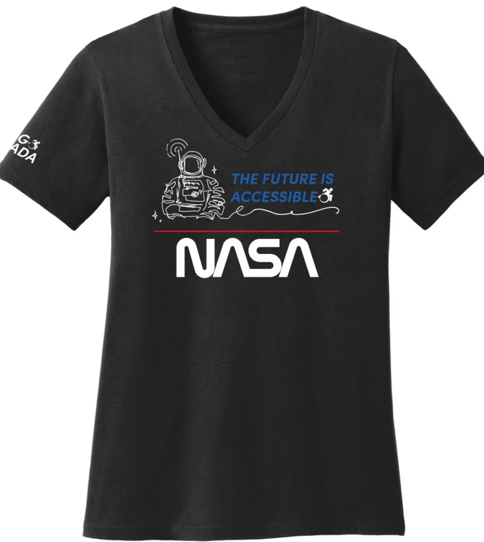 Cheap NASA Gear NASA Worm Logo - 2021 ADA Ladies V-Neck T-Shirt