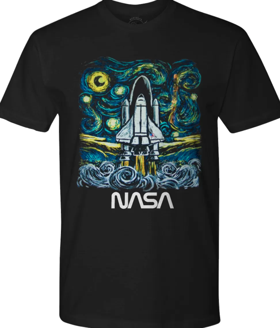 Best NASA Gear NASA Worm Logo - Starry Night Shuttle Adult T-Shirt