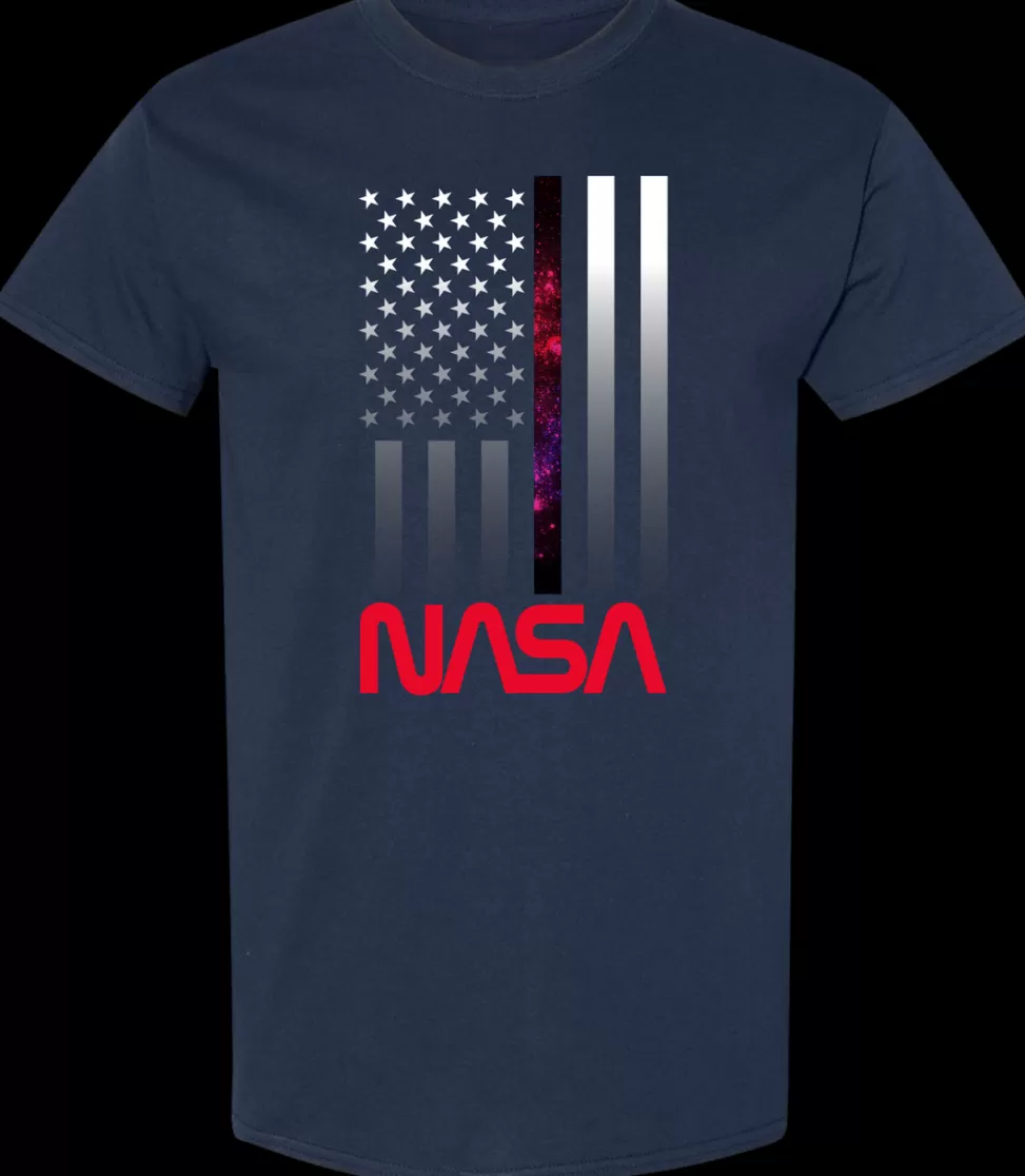 Clearance NASA Gear NASA Worm Logo - Vertical U.S. Flag Adult T-Shirt