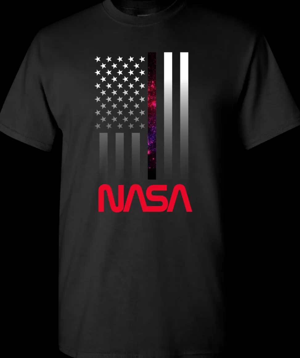 Clearance NASA Gear NASA Worm Logo - Vertical U.S. Flag Adult T-Shirt