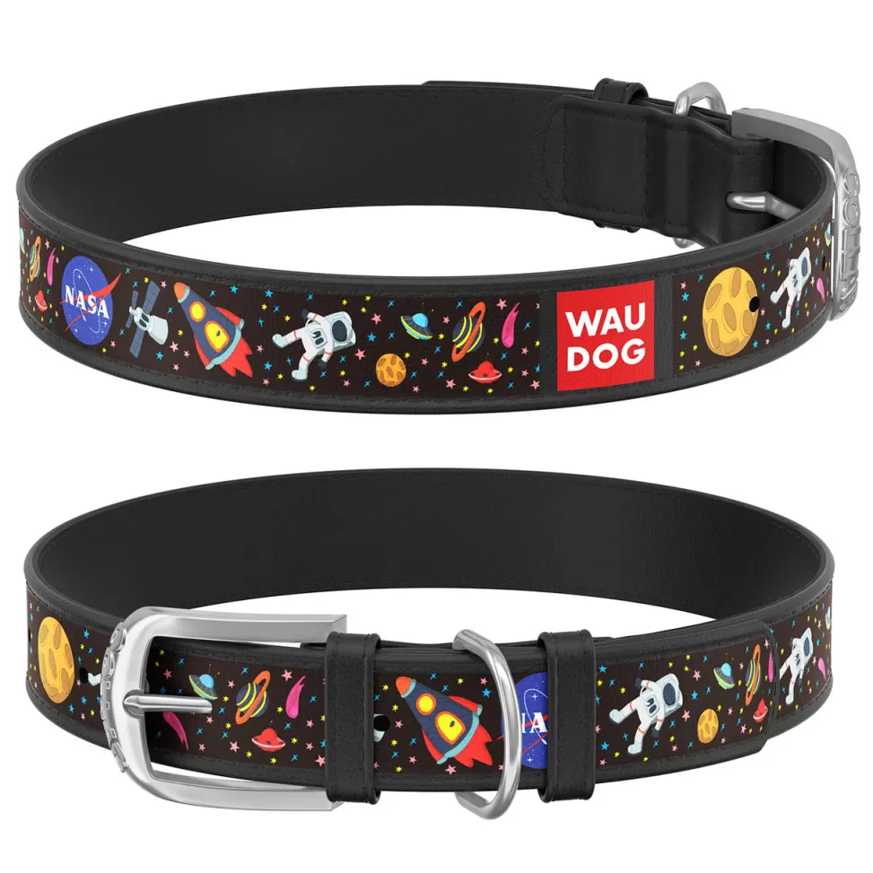 Fashion NASA Gear WAUDOG Leather Dog Collar w/NASA Design