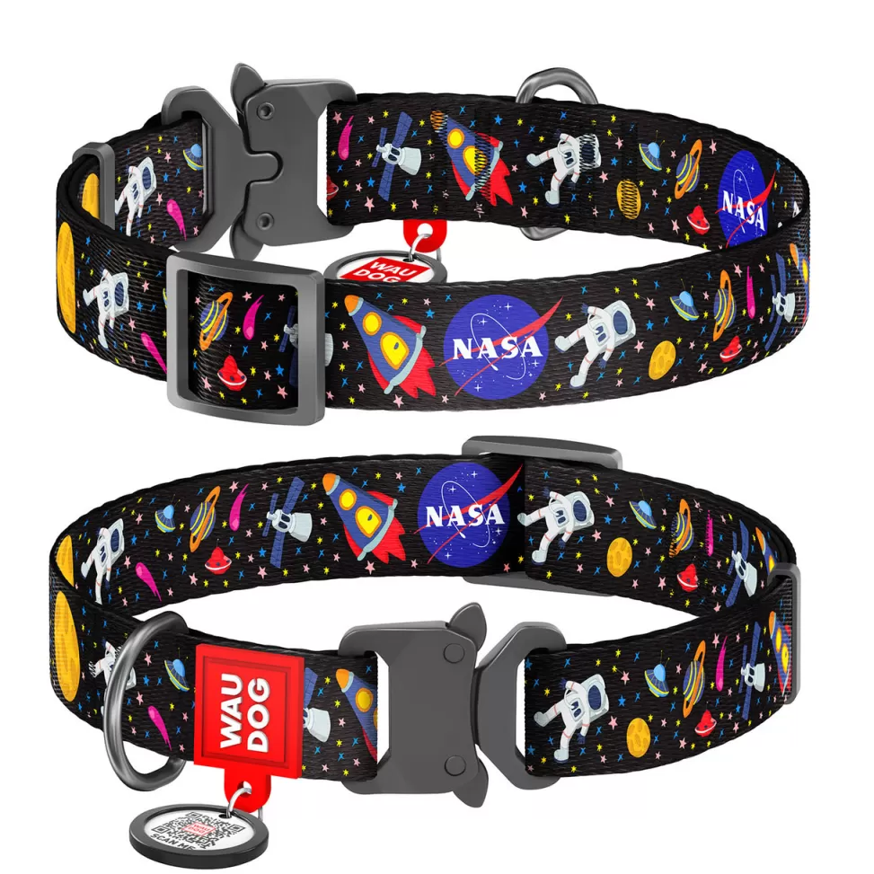 Cheap NASA Gear WAUDOG Nylon Pet Collar w/NASA Design, Metal Fastex Buckle, and QR Pet Tag