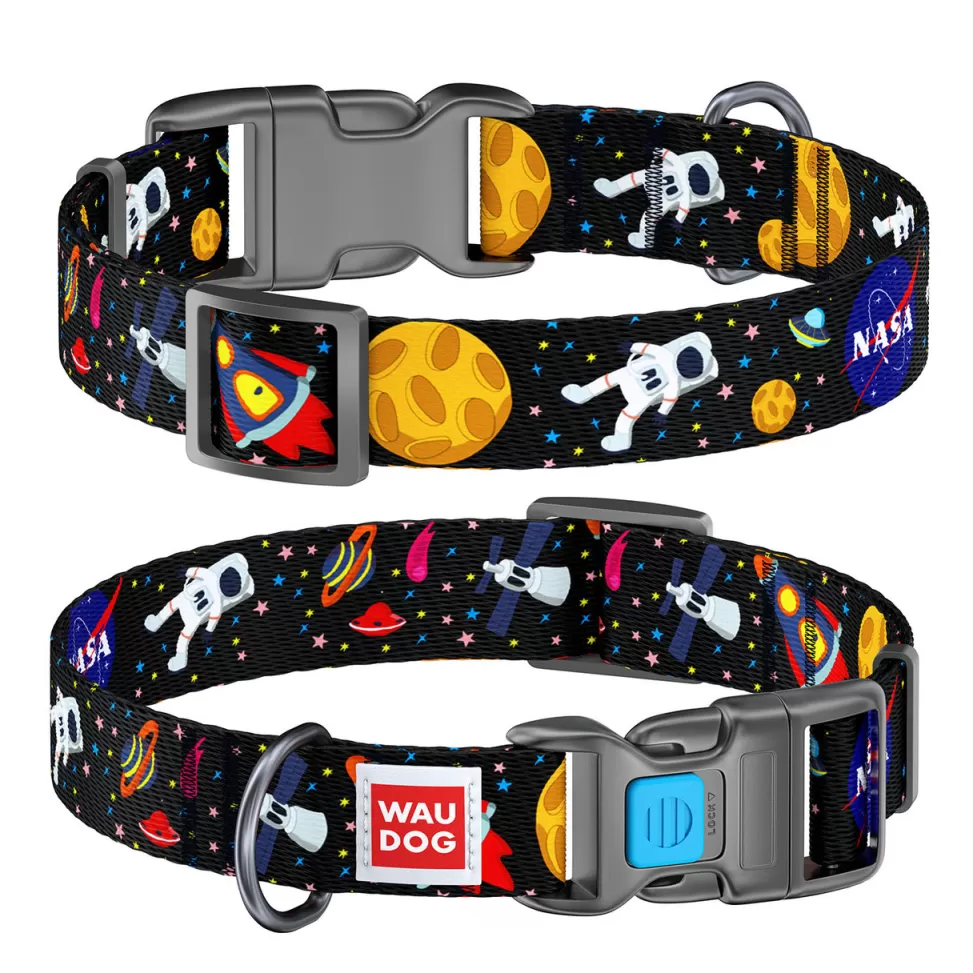Online NASA Gear WAUDOG Nylon Pet Collar w/NASA Design, Plastic Fastex Buckle, and QR Pet Tag